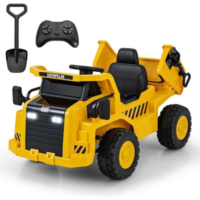 Детски електрически автомобил Caterpillar 12V самосвал за сядане с пясъчна лопата и мегафон