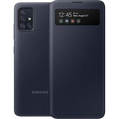 Samsung Galaxy S-View Wallet Cover EF-EA515PBE - оригинален калъф през който виждате информация от дисплея за Samsung Galaxy A51 (черен)