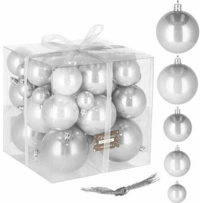 SPRINGOS Vianočné banky strieborné 5 veľkostí sada 37ks