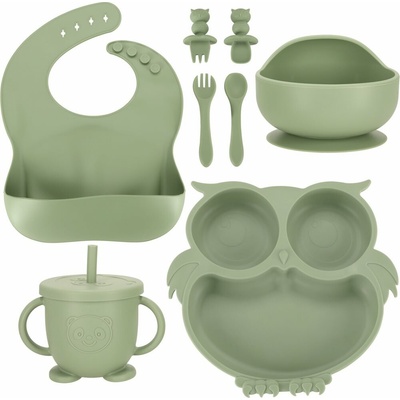 KIK Silikonová sada nádobí pro děti Sova 8ks Zelená