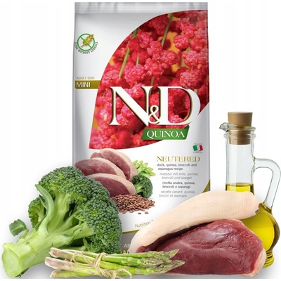 N&D dog GF Quinoa Adult mini neutered duck, broccoli&asparagus 2,5 kg