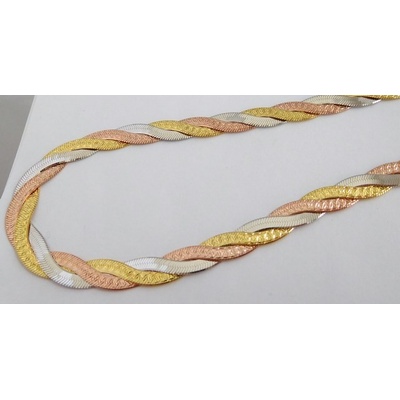 Klenoty Budín Stříbrný pletený náramek růžové a žluté zlacení 20cm 6,15gr 0306477