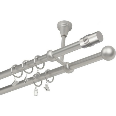 OK-GarnýžeCZ Garnýž kovová dvouřadá 16mm Cylinder satina 140 cm do stropu / kroužky s žabkou