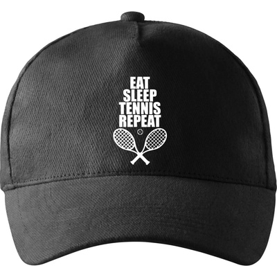 Eat sleep tennis so zahnutým šiltom a mosaznou sponou Čierna