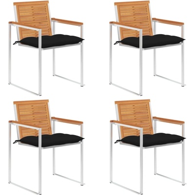 vidaXL Градински столове 4 бр с възглавници масивно акациево дърво (3078492)