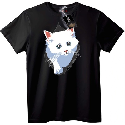 NOONEBRAND Тениска Сладко Бяло Коте - 2XL, White