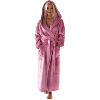 Siena dlouhý hřejivý župan s kapucí v barvě pudr 3156 dlouhý župan s kapucí růžová 3352