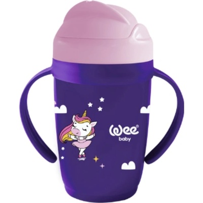 Wee Baby Чашка със сламка и дръжки Wee Baby - Friends, 265 ml, лилава (339)