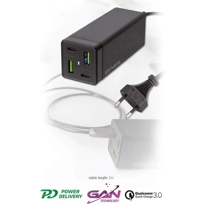 4smarts MultiGan Charger with Quick Charge & PD 78W - захранване за ел. мрежа за лаптопи, смартфони и таблети с 2xUSB и 2xUSB-C изходи с технология за бързо зареждане (чер