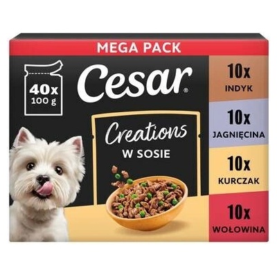 Cesar Creations Smíšené příchutě hovězí kuřecí jehněčí krůtí pro dospělé psy 40 x 100 g