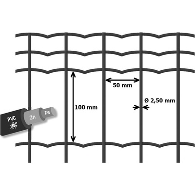Zvarované pletivo, drôt 2,5 mm, oko 100x50, výška 120 cm, 25 m, antracitová šedá