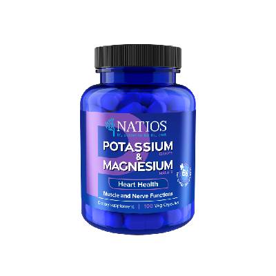 NATIOS Potassium & Magnesium, Draslík citrát a hořčík malát, 100 veganských kapslí