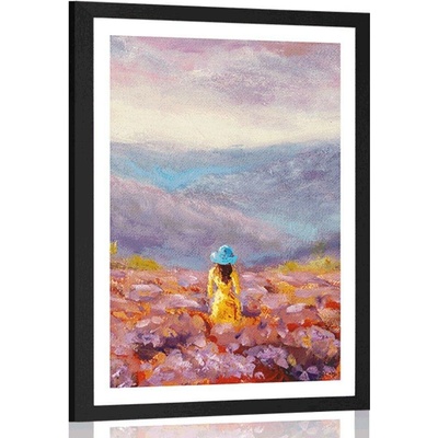 Plakát s paspartou dívka ve žlutých šatech - 20x30 silver