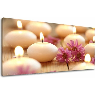 Obraz horiacich sviečok na plátne na drevenom podklade – Feng Shui - 30x60 cm