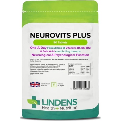 LINDENS Health + Nutrition Neurovits Plus B1, B6, B12 Kyselina listová 90 tabliet