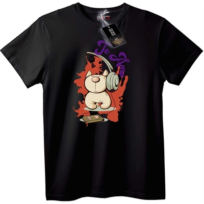 NOONEBRAND Тениска Te Amo с коте и слушалки - L, White