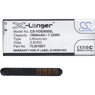 Cameron Sino Li-Ion батерия (3, 8 V/1900 mAh, съвместима с Alcatel TLI019D7) BLACK CS-VOE900SL (CS-VOE900SL)