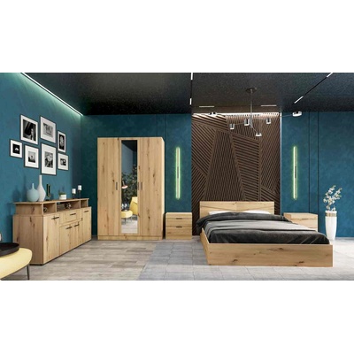 Bogdan Furniture I Спален комплект Модел 7073 за матрак 160/200, Дъб артисан