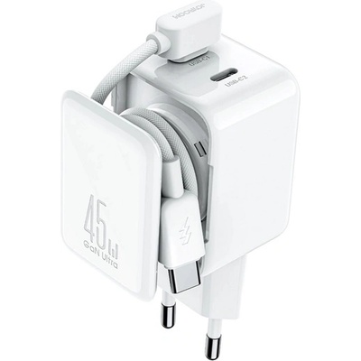 JOYROOM JR-TCL05 зарядно устройство за електрическата мрежа, 2 гнезда Type-C, 45 W, кабелен органайзер + кабел Type-C, БЯЛ (JR-TCL05)