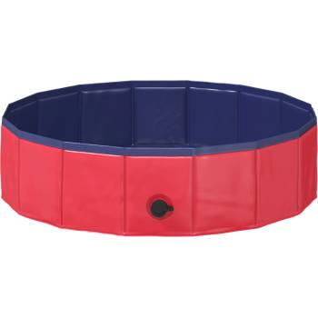 vidaXL Сгъваем плувен басейн за кучета Червен и син 80 x 80 x 20 cm (3416315)
