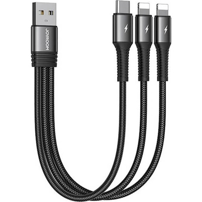 JOYROOM Универсален USB-A кабел с 2xLightning и USB-C конектори (15 см) - Joyroom 3-in-1 Fast Charging Cable 3.5A (черен) (S-01530G10)