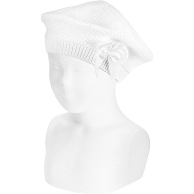 Condor pletený baret s mašlí bílý