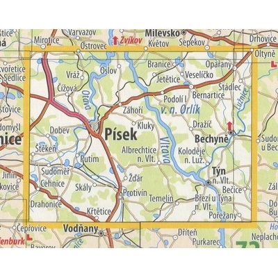 KČT 71 Písecko - nástěnná turistická mapa 90 x 60 cm Varianta: mapa v dřevěném rámu, Provedení: Ticiago černý