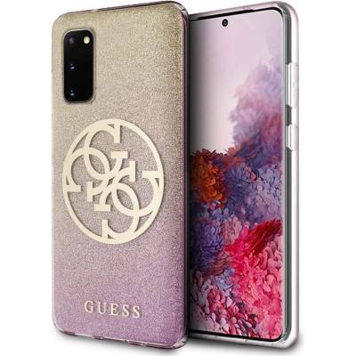 GUESS Glitter 4G Circle Logo Case - дизайнерски кейс с висока защита за Samsung Galaxy S20 (розов)