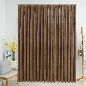 Pure Line Home Кадифена завеса в цвят бежов с перделък, 290 x 245 см