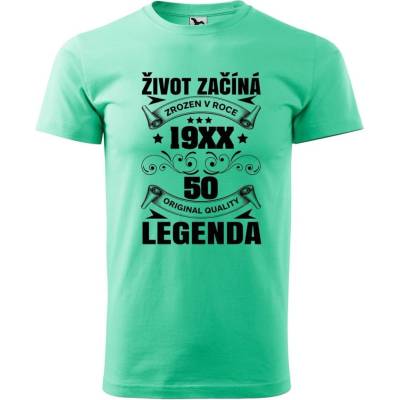 Dobrý Triko pánské tričko Život začíná 50 Mátová