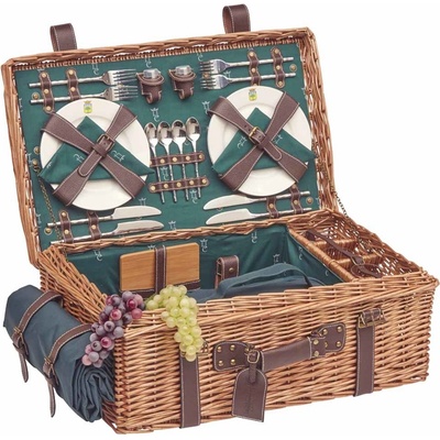 jardins de la Comtesse Les Piknikový koš CHAMPS-ÉLYSÉES zelený pro 4 osoby s dekou