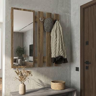 TopMebel Закачалка за стена Folin TopMebel с огледало от меламин в орех 90x4x90cm