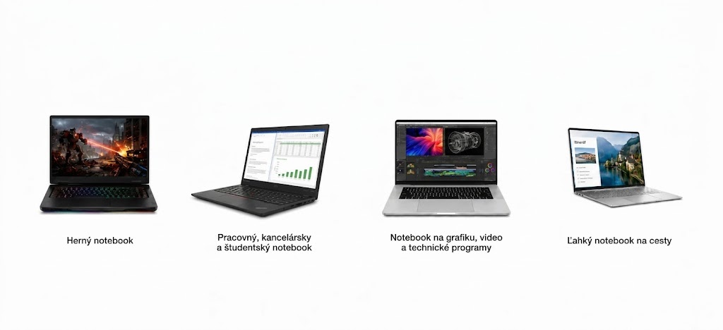 Herný a kancelársky notebook, laptop na grafiku a cestovanie Séria notebookov vedľa seba na hry, prácu, grafiku a cestovanie