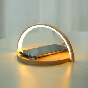  Mobilly LightArc нощна лампа с безжично зарядно за телефон, 10W, дърво