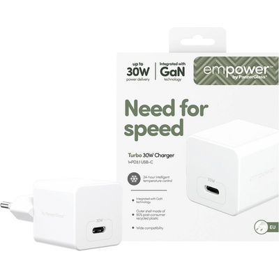 empower by PanzerGlass® Зарядно 220V empower by PanzerGlass Grand Prix Turbo Charger Single USB-C 30W EU Plug - Silver White