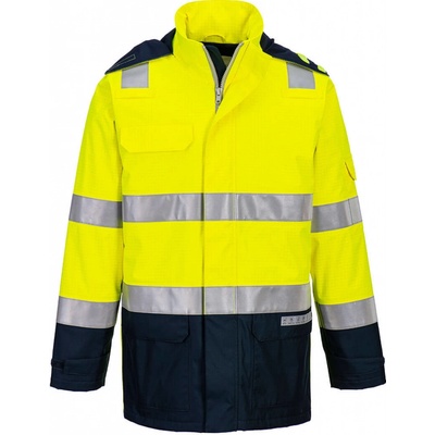 PortWest HI-VIS Bizflame FR605 Nehořlavá reflexní bunda antistatická a nepromokavá HV žlutá/námořní modrá