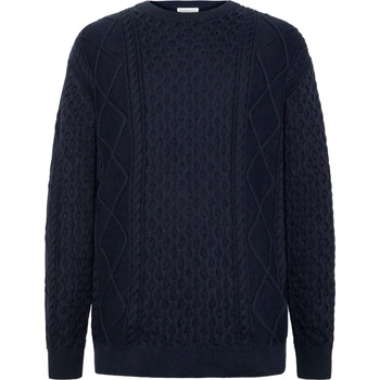 KnowledgeCotton Apparel Мъжки вълнен пуловер Knowledgecotton apparel Cotton Cable Crew Neck Wool jumper - Night Sky (005-6705-0212)
