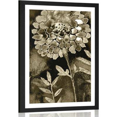Plakát s paspartou nádherné květiny v sépiovém provedení - 40x60 silver