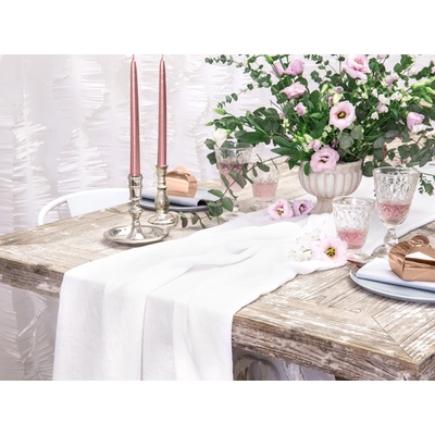 PartyDeco Mušelínový běhoun na stůl smetanový světlý, 70 cm x 5 m