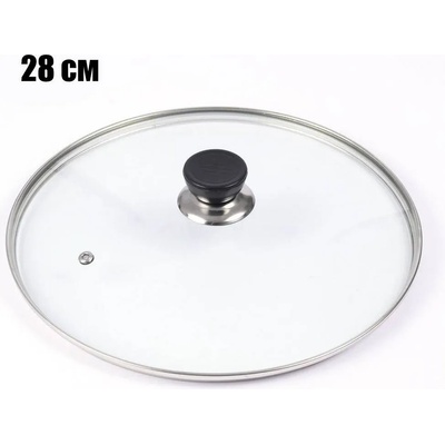 28 см стъклен капак с отвор за пара и кант от неръждаема стомана