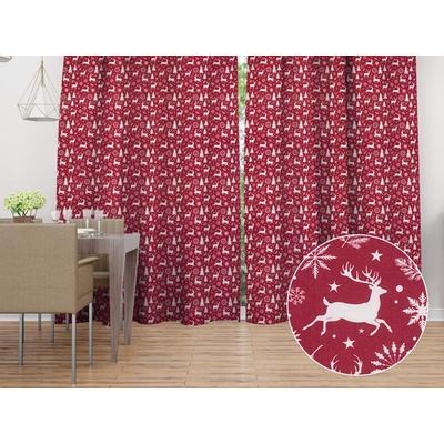 Biante Sametový závěs Tamara TMR-045 Vánoční jeleni a stromky na červeném 135x160 cm