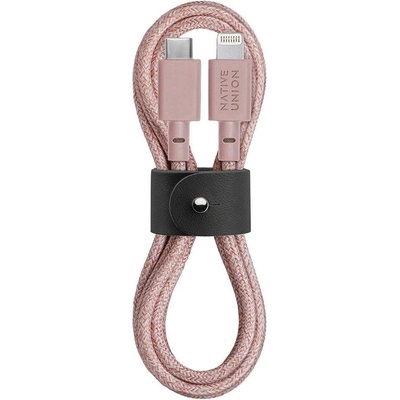 Native Union Belt Cable USB-C to Lightning - здрав плетен USB-C към Lightning кабел за Apple устройства с Lightning порт (розов) (120 см)