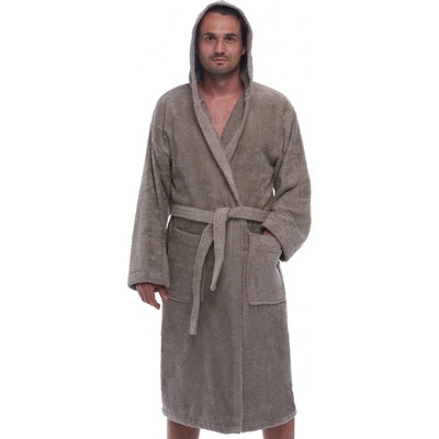 světle hnědý béžový pánský froté župan s kapucí – Zboží Mobilmania