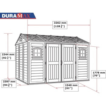 DURAMAX Zahradní domek Duramax APEX 7,6m2 Vinyl + podlahová konstrukce model 30216 -10,5x8´