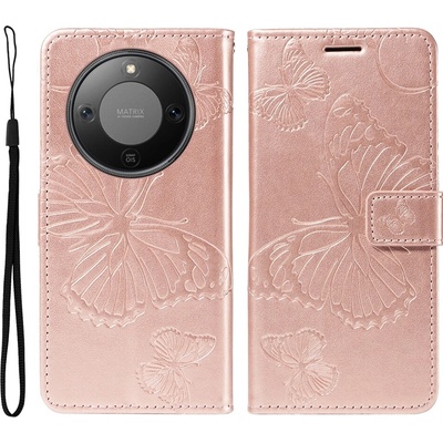 Big Butterfly knížkové pouzdro na Honor Magic 8 Lite 5G - růžovozlaté – Zboží Mobilmania