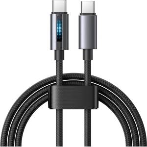 Xmart USB-C към USB-C кабел Xmart, Пулсираща LED светлина, 5A, 100W, 1.2м, Черен (25042)