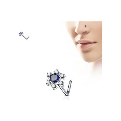 Šperky4U zahnutý piercing do nosu modré kamínky N0086-B