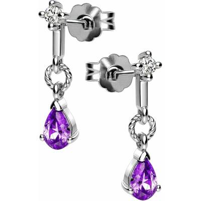 Zlaton Visací náušnice bílé zlato s fialovým kamenem 1.5cm 1.25g 001200306138