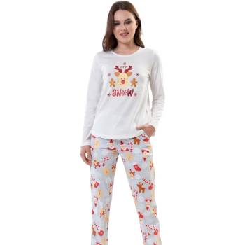 Image 1 of Дамска коледна пижама в бяло и светлосиво с еленче