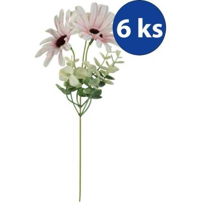 Umělé květiny zápich, plast 6ks 430mm kopretina, bílá s růžovou